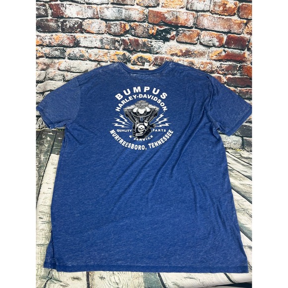 Harley Davidson Mens 2XL Blue Graphic T Shirt Freedom Motorcycles Open Road - Picture 2 of 5